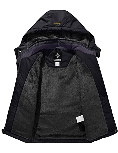 GEMYSE Jungen Wasserdichte Skijacke Winddichte Fleece Outdoor Winterjacke Regenjacke mit Kapuze (Schwarz,116-122)