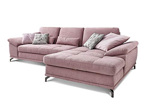 Cavadore Ecksofa Castiel mit Federkern / Großes Sofa in L-Form mit Sitztiefenverstellung und XL-Longchair / 312 x 89 x 173 / Webstoff, Flieder-Rosa