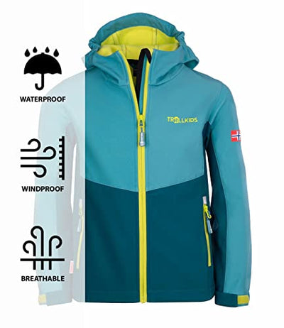 Trollkids Softshell Jacke Kristiansand, Petrolblau/Delphinblau, Größe 152