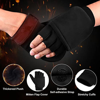 Halbfinger Flip Damen Thermo Fahrradhandschuh - Sport Outdoor Winddicht handschuh Wasserdicht mit Touch Screen Winterhandschuh Warm Running Handschuh für Fahrrad Ski Arbeits Fußball Motorrad Schwarz M