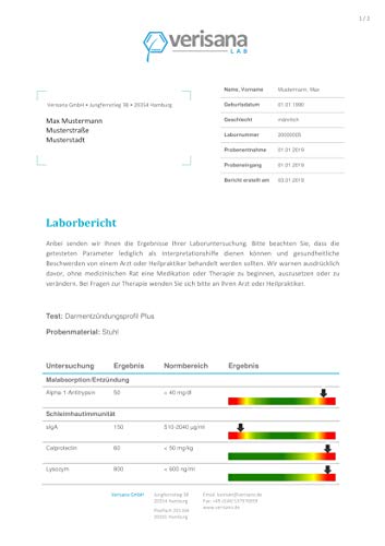 Darmentzündungsprofil Stuhltest – Darmentzündungen Testen – Bei Magen Darm, Durchfall & Leaky Gut – Nachweis von Entzündungen im Darm – Calprotectin, Lysozym, sIgA & Alpha-1-Antitrypsin – Verisana