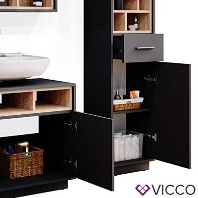 Vicco Badmöbel Set Beatrice Spiegelschrank Waschtischunterschrank Badschrank (3er-Set, Anthrazit-Sonoma)