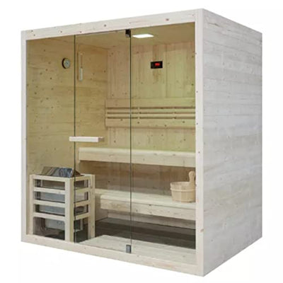 HORI® Moderne Sauna Heimsauna inkl. Ofen & Saunasteine | 4,5 kW Ofen I 3-4 Personen