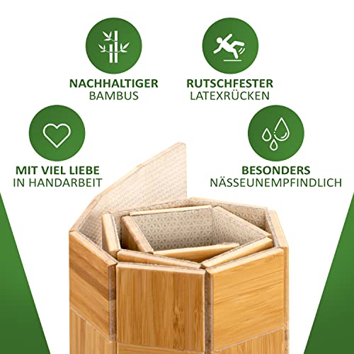 DE-COmmerce rutschfeste Badematte aus Bambus I Fussmatte Badteppich Bambusmatte Duschmatte Badezimmermatte Bamboo Badematte mit Anti-rutsch Rückseite I Badvorleger KARO Nature 50 x 50 cm