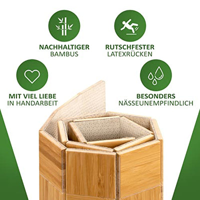 DE-COmmerce rutschfeste Badematte aus Bambus I Fussmatte Badteppich Bambusmatte Duschmatte Badezimmermatte Bamboo Badematte mit Anti-rutsch Rückseite I Badvorleger KARO Nature 50 x 50 cm