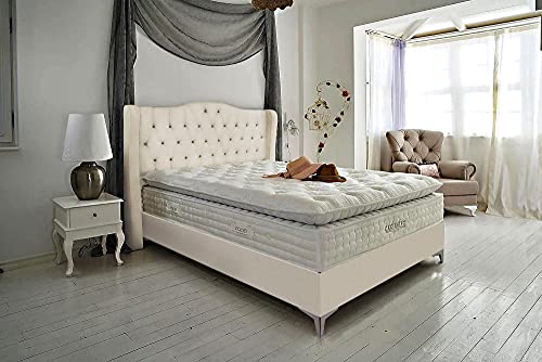 Golden Gate Boxspringbett 180x210 Luxus Bett Shera Gewebe Natur I Doppelbett mit Matratze und Bettkasten I Amerikanisches Bett King 7 Zonen Tonnentaschenfederkern Boxspring Schlafsysteme