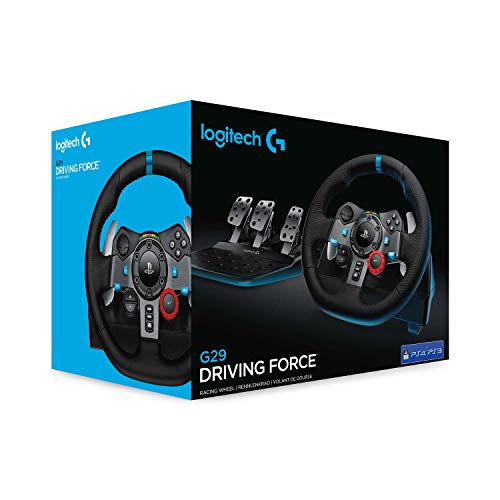 Logitech G29 Driving Force Gaming Rennlenkrad, Zweimotoriges Force Feedback, 900° Lenkbereich, Racing Leder-Lenkrad, Verstellbare Edelstahl Bodenpedale, für PS5, PS4, PC, Mac - Schwarz