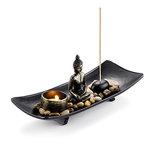 Jovivi Buddha Statue Zen Garten Deko Kerzenleuchter Teelichthalter Räucherstäbchenhalter Meditation Wohnung Feng Shui Dekoration