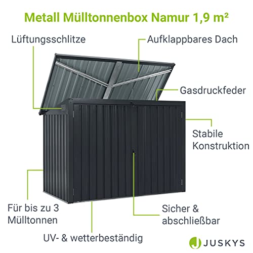 Juskys 3er Mülltonnenbox Namur 3 x 120 Liter Tonnen - 1,9m² - 2 Türen abschließbar - Metall Mülltonnenverkleidung Müllbox Müllhaus Aufbewahrungsbox