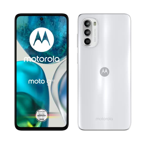 Motorola moto g52 Smartphone (6,5"-HD+-Display, 50-MP-Kamera, 4/128 GB, 5000 mAh, Android 12), Porcelain White, inkl. Schutzcover + KFZ-Adapter