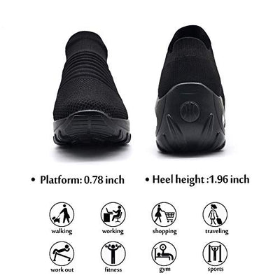 STQ Damen Schuhe Slip On Sneakers Freizeit Atmungsaktive Fitness Turnschuhe Plattform Air Leichte Outdoor Walking Schuhe(All Schwarz41)