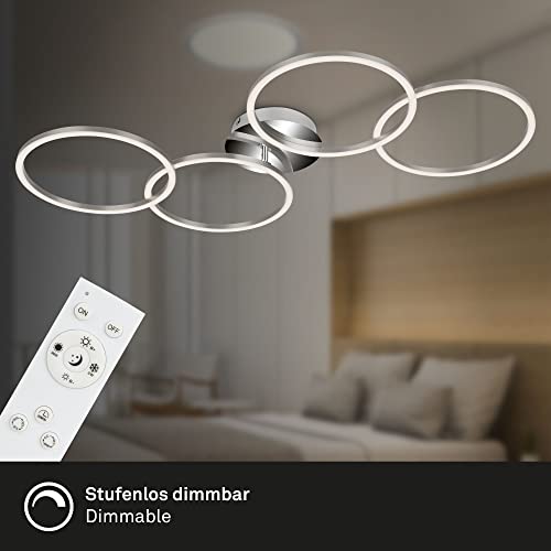 BRILONER - LED Deckenleuchte dimmbar mit Fernbedienung, schwenkbare LED Deckenlampe, warmweiß, neutralweiß, kaltweiß, rund, aluminium gebürstet, chrom, 958x530x100 mm (LxBxH), Aluminiumfarbig-chrom