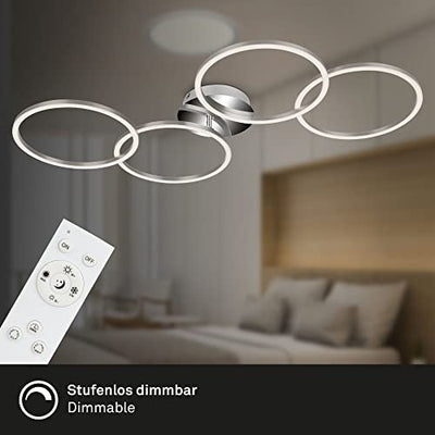 BRILONER - LED Deckenleuchte dimmbar mit Fernbedienung, schwenkbare LED Deckenlampe, warmweiß, neutralweiß, kaltweiß, rund, aluminium gebürstet, chrom, 958x530x100 mm (LxBxH), Aluminiumfarbig-chrom