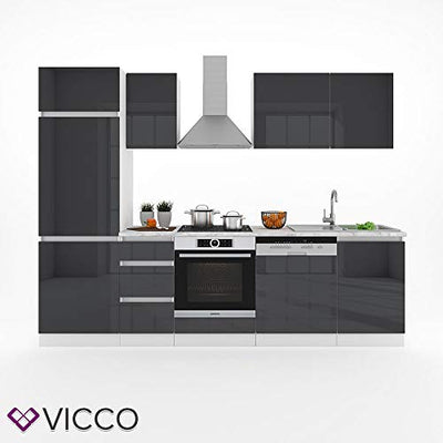 Vicco Küche Optima Küchenzeile Küchenblock Einbauküche 270cm Anthrazit Hochglanz