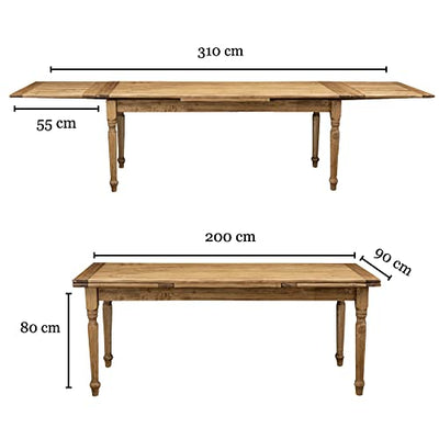 Biscottini Esstisch ausziehbar 200 x 90 x 80 cm | Küchentisch im Landhausstil | Esszimmertisch Holz