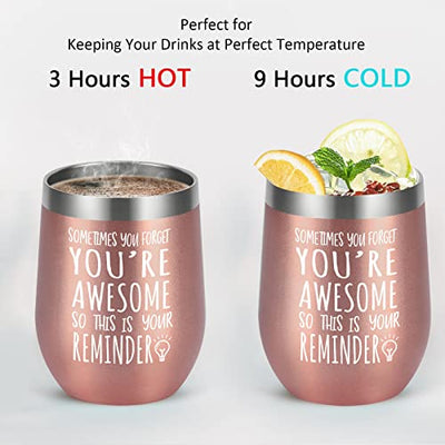 Livole Dankeschön Geschenke für Frauen, Weihnachtsgeschenke für Frauen, Freund, Kollegen -You Are Awesome So This Is Your Reminder- 350ml Kaffeebecher to Go, 12oz Doppelwandig Thermobecher, Roségold