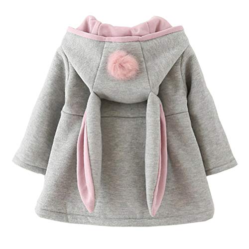 EDOTON Baby Mädchen Mäntel aus Baumwolle Frühlung Herbst Winter Jacken mit Haarballen Kaninchen Ohr Kleinkinder warm Kleidung (9-12 Monate, Grau)