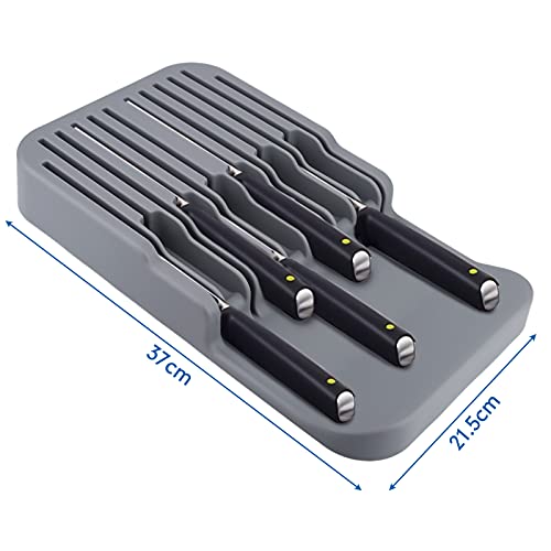 MAISITOO Horizontaler Messerblock,Messer-Organizer,In-Drawer Knife Block Küchenmesser Drawer Organizer, LxB:37 x 21cm,Messeraufbewahrung, Messerblock mit Schlitzen, Platz für 12 Messer (grau)