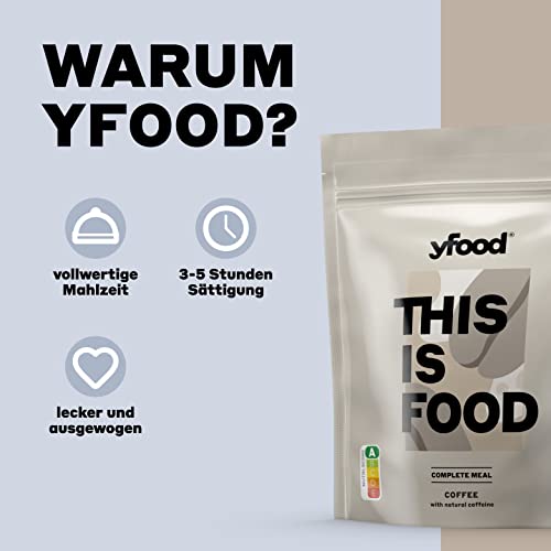 yfood Pulver Coffee, Leckere Trinkmahlzeit für unterwegs, THIS IS FOOD Pulver, 25g Protein, 17 Mahlzeiten, 26 Vitamine und Mineralstoffe, 1,5kg Beutel, Geschmack Kaffee