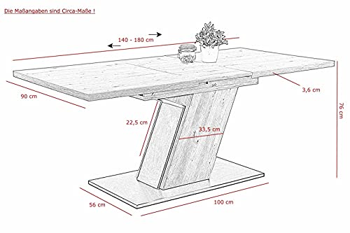 Apollo Jeanette Esstisch, Holzwerkstoff, Braun, B140-180 x T90cm