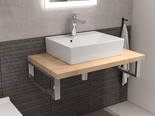 Aqua Bagno Basic | Design Waschbecken im modernen Stil, Waschtisch aus Keramik, Aufsatzwaschbecken weiß | 50x38x13 cm