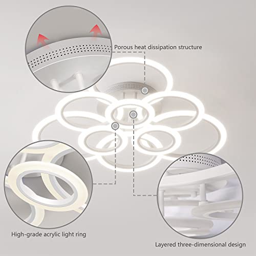 RUYI Modern LED Deckenleuchte Dimmbar mit Fernbedienung 9-Ring Deckenleuchte 120W 10800LM, Deckenlampe für Wohnzimmer, Schlafzimmer, Küche, Flur, Balkon, Esszimmer, Weiß, 2800-7000K