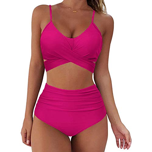 Laonajkd Damen Bikini Set Push Up Crossover Verstellbar Bikinioberteil Zweiteiliger High Waist Wickel Bikinihose Tiefer V Ausschnitt Triangel Oberteil Bikinihose Strandkleidung