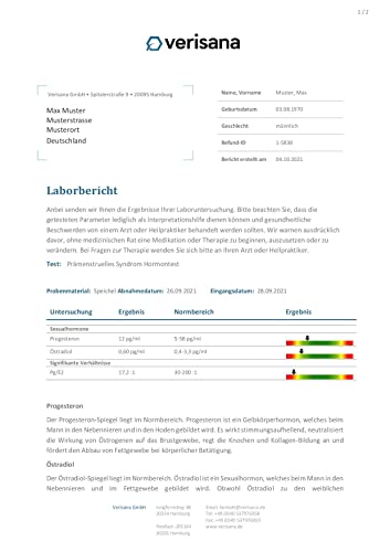 Verisana Hormonspeicheltest Prämenstruelles Syndrom (PMS) – Bestimmung der Hormone Östradiol & Progesteron – Speichelhormontest