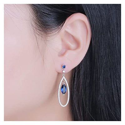 ACEACE Erstellt Saphir Wassertropfen Ohrringe Halskette Reale 925 Sterling Silber Schmuck Sets for Frauen Klassisches Geschenk Fine Schmuck (Gem Color : Sapphire)