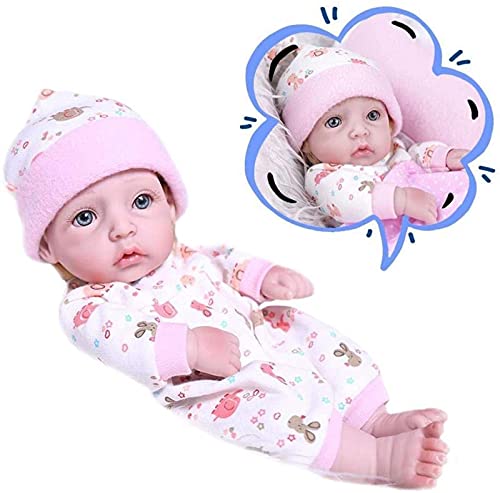 GLXLSBZ Reborn Baby-Puppe, realistische Babypuppen, 28 cm, Vollsilikon, Mini-Schlaf-Puppe, zum Baden geeignet, Spielzeug für Mädchen mit Korb, Kissen, Decken, Outfit für Kinder, Weihnachtsgeschenke