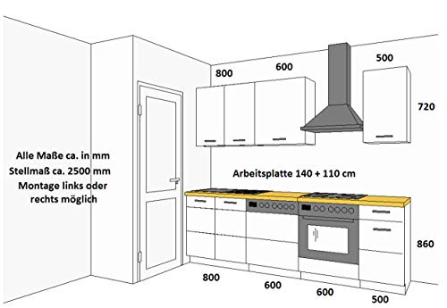 Küche Stilo Weiß + Eiche Artisan 250 cm Küchenzeile Küchenblock Einbauküche