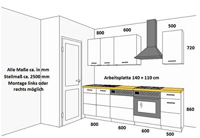 Küche Stilo Weiß + Eiche Artisan 250 cm Küchenzeile Küchenblock Einbauküche