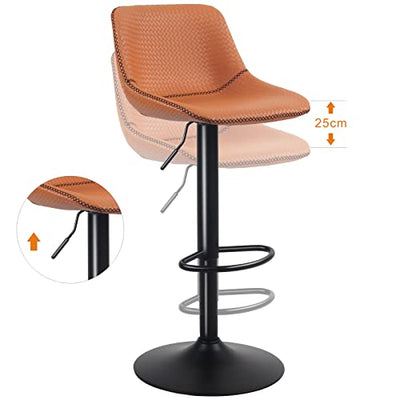 YOUNUOKE 2X Barhocker Barstuhl Geflochtene Design Küchenstühle, Hochwertiger Kunstleder Gepolsterter Sitz mit Rückenlehne, Thekenhocker Höhenverstellbar und 360° Drehbar für Küche und Bar Orange