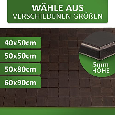 Rutschfeste Badematte aus Bambus von DE-COmmerce I Fussmatte Badteppich Bambusmatte Duschmatte Badezimmermatte Bamboo Badematte mit Anti-rutsch Rückseite I Badvorleger KARO Ebony 50 x 50 cm