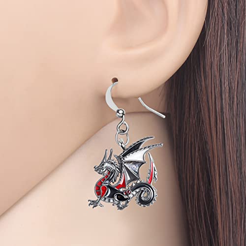 WEVENI Emaille Legierung Netter Drache Ohrringe Dinosaurier Drop Baumeln Mode Schmuck Charme Geschenk Für Frauen Mädchen Damen (Grau)