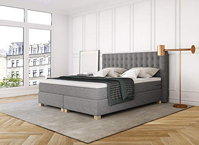 Betten Jumbo King Slim Boxspringbett 180x200 cm 7-Zonen TFK Härtegrad H4 und Visco-Topper | Farbe Grau | div. Größen verfügbar