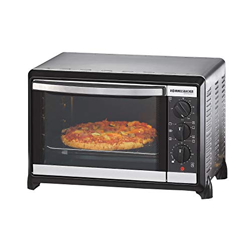 ROMMELSBACHER Kleinbackofen BG 1055/E - 18 Liter Backraum, 7 Heizarten inkl. Umluft, Temperaturen von 80 - 230 °C, Doppelverglasung, Innenbeleuchtung, Zeitschaltuhr, 1050 W, Edelstahl