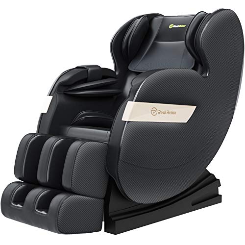 Real Relax Massagesessel, Zero-Gravity Massagesessel Ganzkörpermassage mit Wärmefunktion Bluetooth Airbags Fussrollen Massage Relaxsessel für Hause und Büro, Favor-03 Plus(Schwarz)