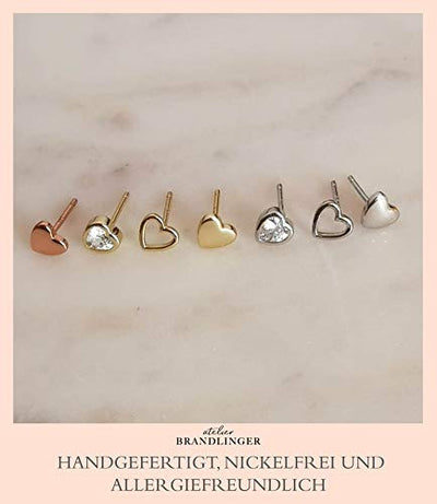 Brandlinger ® Herz Ohrstecker Silber 925. Ohrringe Herz mit oder ohne Zirkonia Stein. Schmuck Damen vergoldet mit 18 Karat (Silber und Gold) für Frauen und Mädchen.