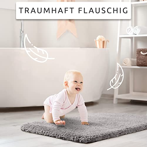 Flauschige Badematten & Badteppiche in Allen Farben 50x80 cm. Ideal geeignet als Badezimmerteppich, WC Vorleger ohne Ausschnitt und Badmatte hochflor. Badematte grau Badteppich grau Badevorleger grau