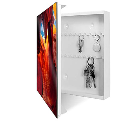 banjado® Großer Schlüsselkasten aus Glas - Schlüsselbox 30x30cm mit 50 Haken - Motiv Antelope Canyon 4 - Schlüsselschrank für Schlüsselaufbewahrung mit beschreibbarer Glastür als Magnettafel nutzbar