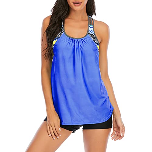 Durio Tankini für Damen Tankini Damen Bauchweg Bademode Top Bandeau Mit Hotpants Set Badeanzug Blau 42-44