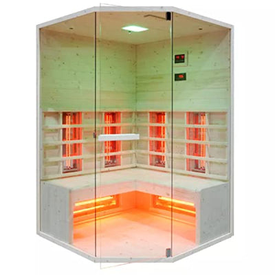 HORI® Moderne Sauna Heimsauna inkl. Infrarotstrahlern & Steuergerät | 5 Halogenstrahler I 2-3 Personen