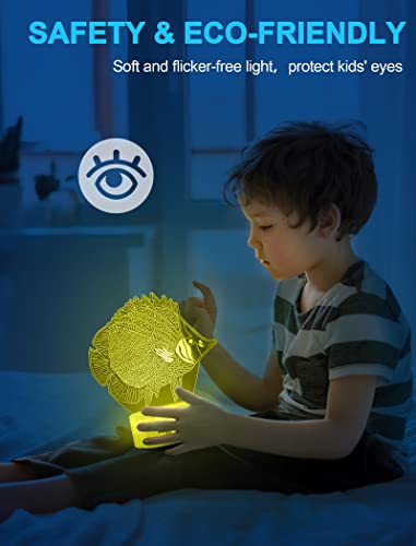 Nice Dream Teufelsfisch Nachtlicht für Kinder, 3D Illusion Lampe Kinderzimmer LED Licht, Fernbedienung 16 Farbwechsel Dimmbar, Weihnachtsgeschenke für Mädchen Junge Wohnzimmer Schlafzimmer Dekor