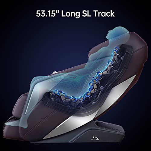 MassaMAX MD321 Massagesessel Liege, Zero Gravity Ganzkörper-Yoga-Stretching mit intelligenter KI-Sprachsteuerung, SL-Track, Fußrollen, Shiatsu, Kneten, Heizung für Zuhause, Büro (Brown)