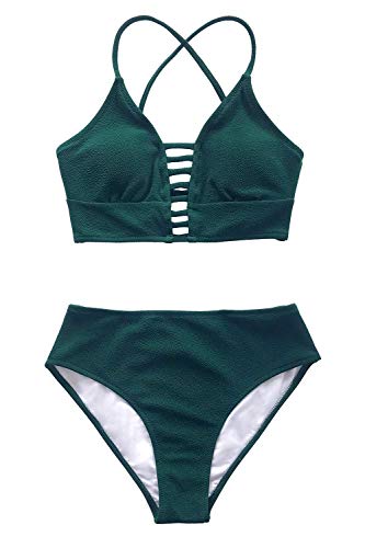 CUPSHE Damen Bikini Set mit Zierriemen Cut-Out Bademode Zweiteiliger Badeanzug Grün S