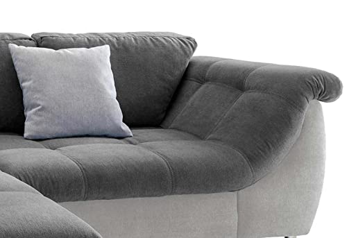 lifestyle4living Ecksofa mit Schlaffunktion und Bettkasten in Anthrazit mit großen Rücken-Kissen, Microfaser-Stoff | Gemütliches L-Sofa mit Longchair im modernen Look