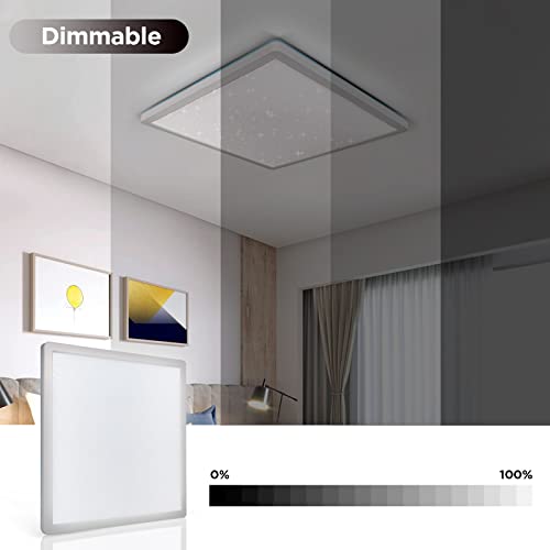 LED Deckenleuchte Sternenhimmel, 24W dimmbare Deckenlampe, 6-farbige Hintergrundbeleuchtung RGB mit Fernbedienung, 3000K-6500K, IP54, ultradünnes quadratisches Panel für Schlafzimmer/Bad/Flur/Küche