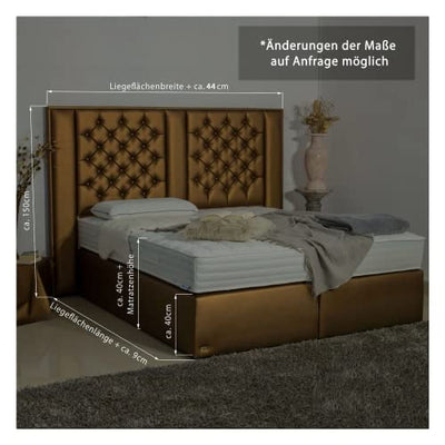 PAARA Luxus Boxspringbett Havana | Chesterfield-Optik | Antirutsch-Matten | Royal-WS® Taschenfederkern Matratze mit GELAX® Topper Kern | Made in Germany (180 x 200 cm)