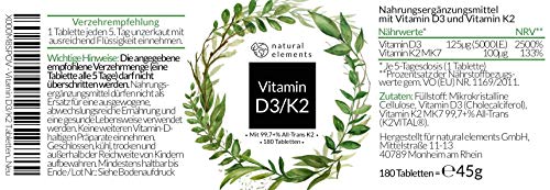 Vitamin D3 + K2 Depot - 180 Tabletten - Premium: 99,7+% All Trans MK7 (K2VITAL® von Kappa) + 5.000 IE Vitamin D3 - Hochdosiert